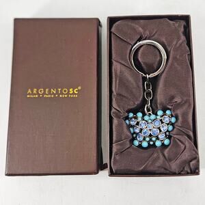 Jeweled Argento SC blue heart key chain purse charm w Swarovski crystals